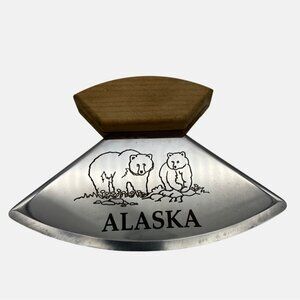 Alaskan ULU Stainless Steel Dough Knife Wood Handle Bear Design 5.5” Blade